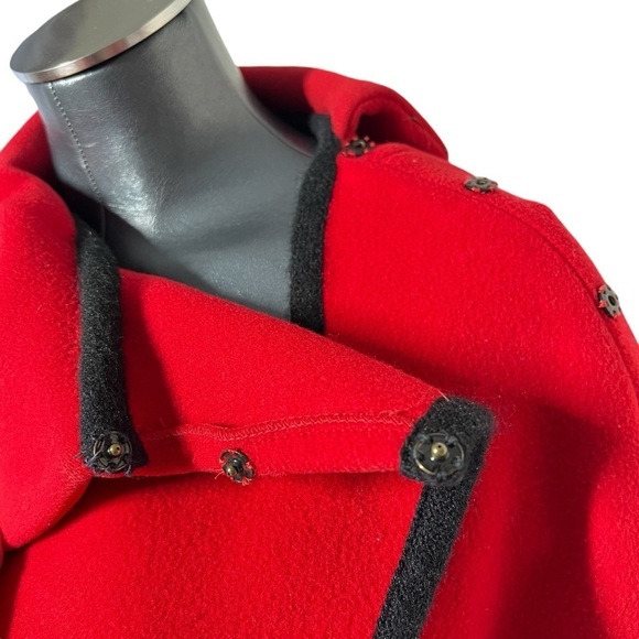 VTG DARICO Red Black Wool Poncho Cape Coat with Black Belt Size M/L - Picture 7 of 16